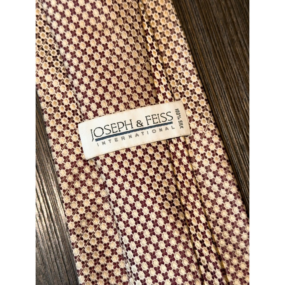 Joseph & Feiss International Mens Silk Jacquard Micro Dot Necktie Burgundy Beige